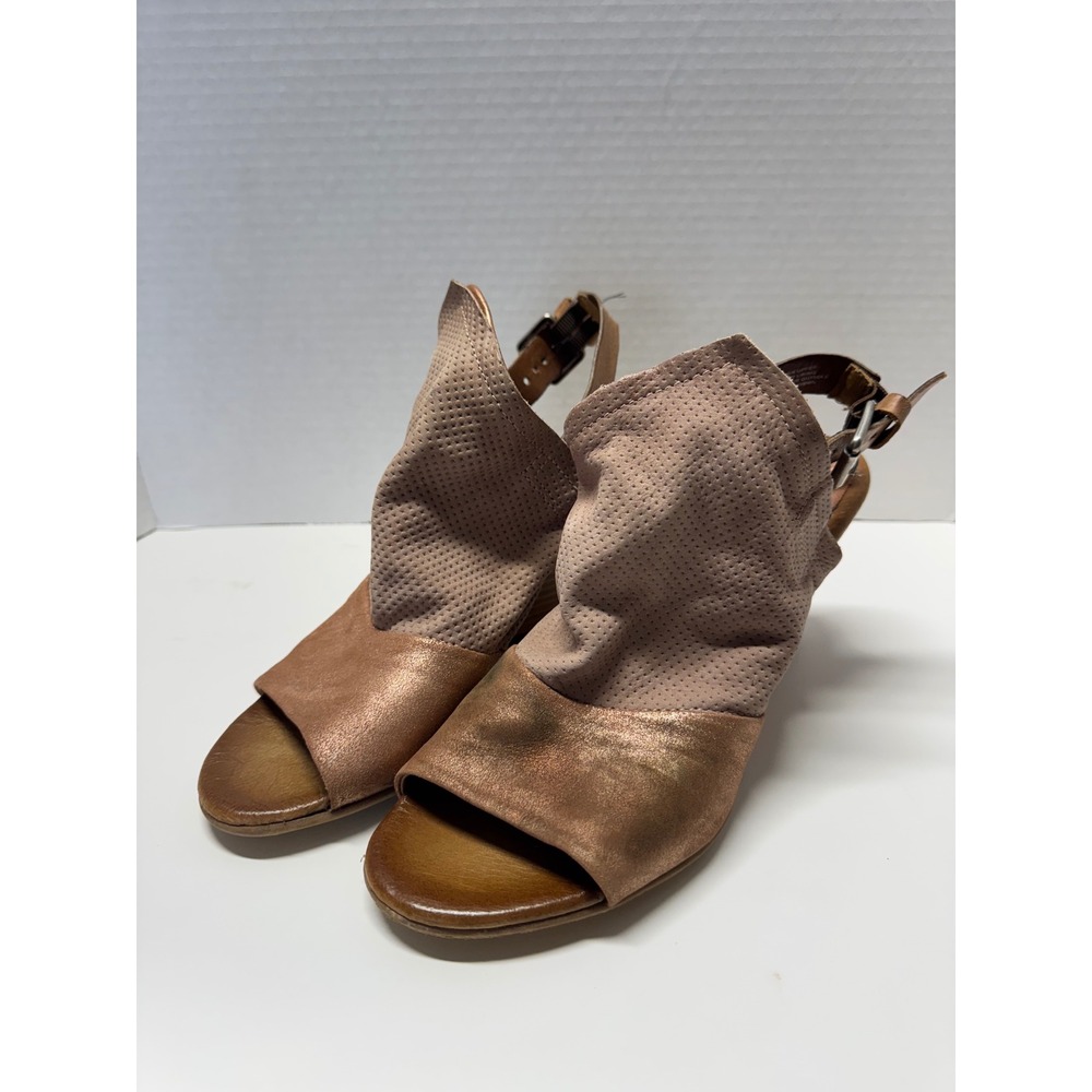 Miz Mooz Womens 10 Leather Perforated Wedge Sandals Metallic Bronze Mauve 41